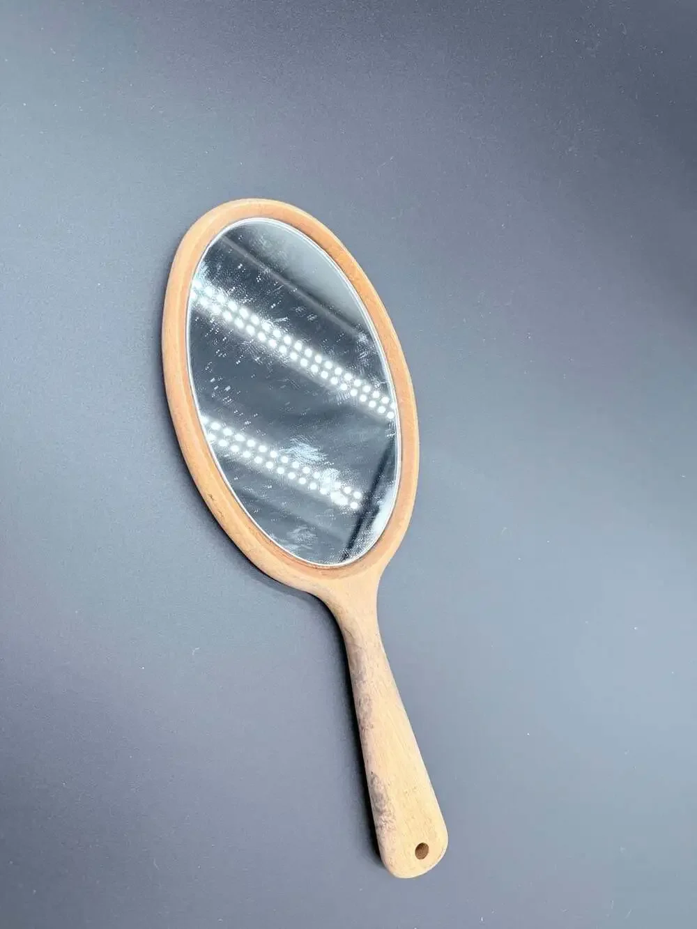 Vintage Oval Handheld Wooden Vanity Mirror